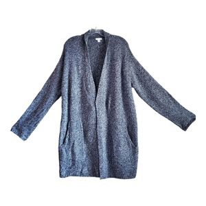 J JILL Women M Cardigan Sweater Duster Open Front Heathered Gray Wool Blend 38"